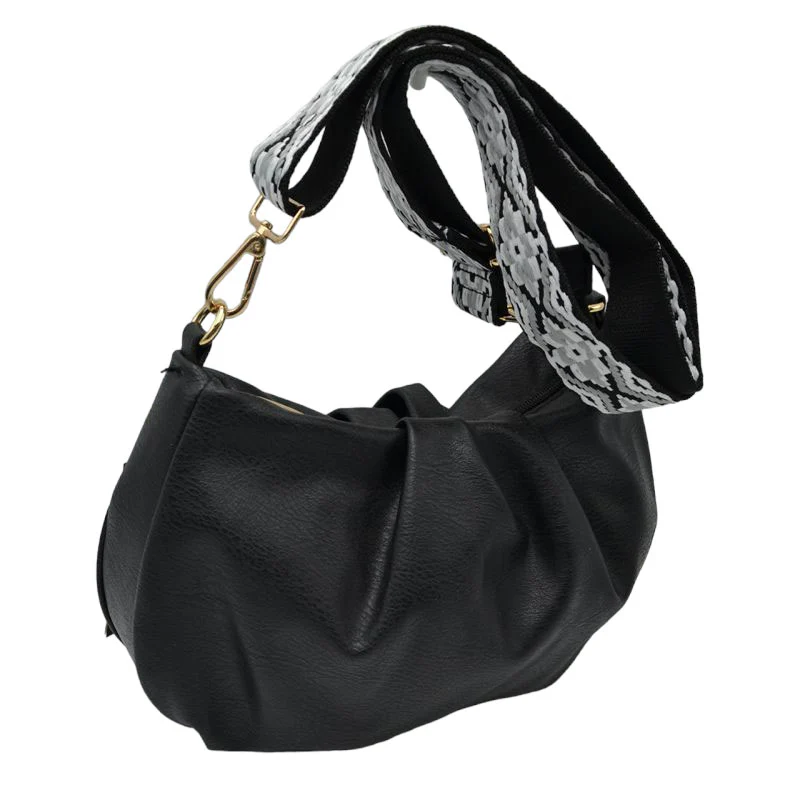 Elegant Black Faux Leather Shoulder Bag