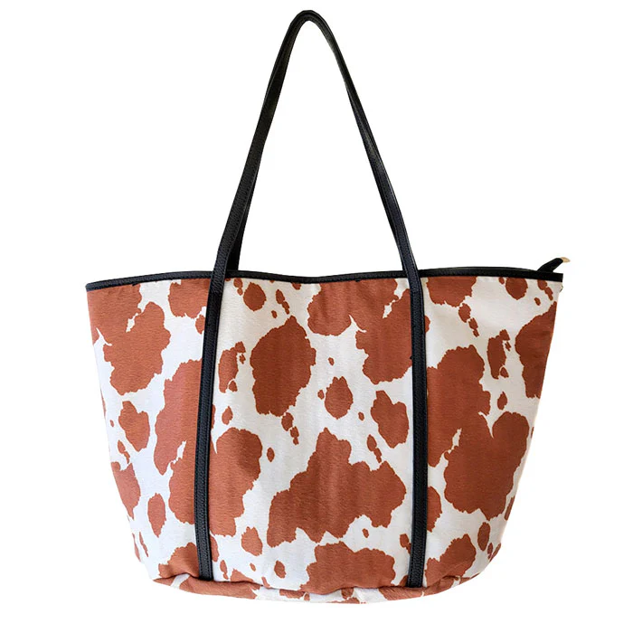 Stylish Brown And White Cow Print Tote Bag