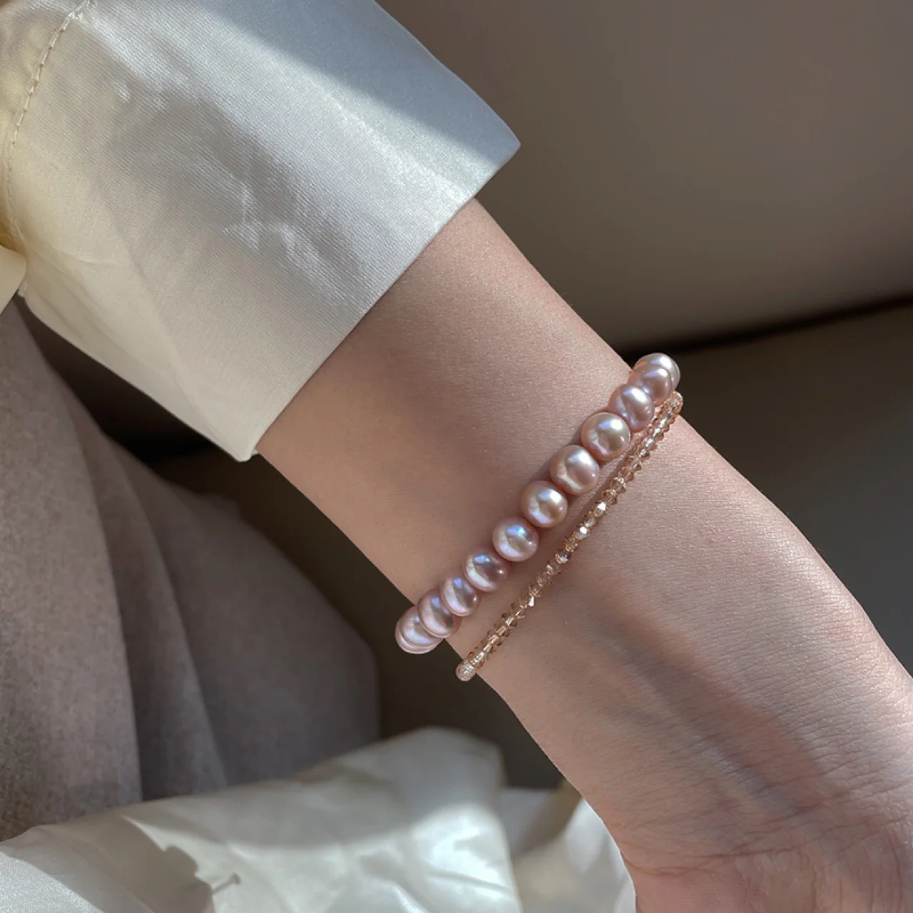 Elegant Pastel Pink Beaded Bracelet